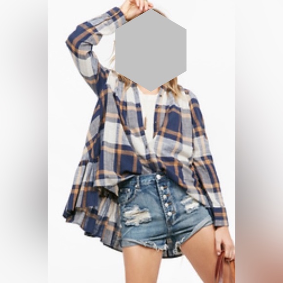 Free People | Preppy in Plaid Ruffled Button Down cute sexy top size M - Picture 4 of 14